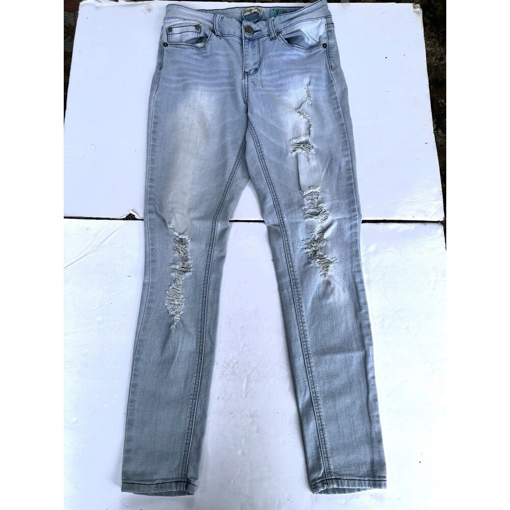 Indigo Rein Women Jeans Blue  Size 7  Med Rise Skinny Light Wash Distressed